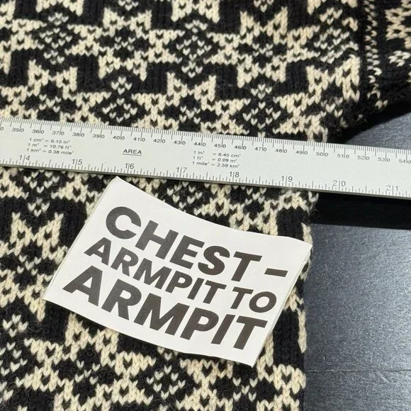 VTG VOSS Norwegian 100% Wool Ski Fair Isle Nordic Black Sweater Womens Medium - Picture 8 of 9